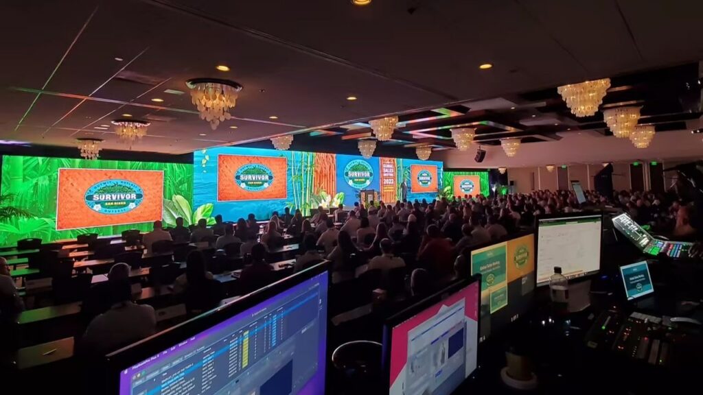 Live event production crew managing a corporate LED Wall stage layout